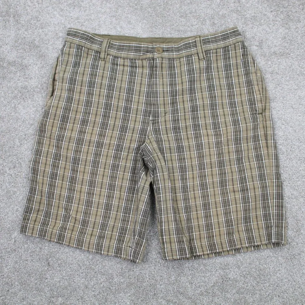 The North Face Chino Shorts‎ Mens 36 Regular Green/White Plaid Cotton Flat Front
